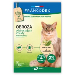 FRANCODEX Obroża dla kotów powyżej 2 kg odstraszająca insekty - 4 miesiące ochrony, 43 cm