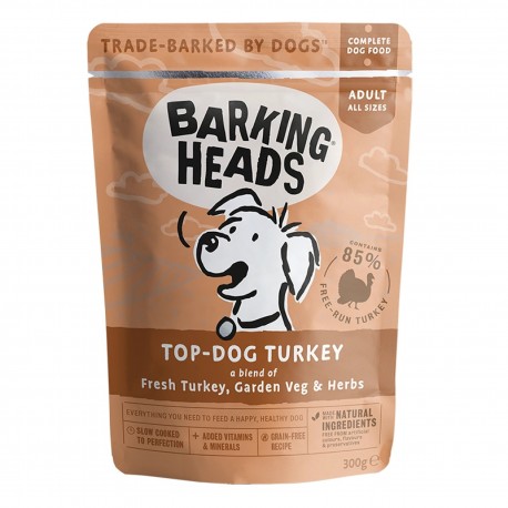 BARKING HEADS TOP-DOG TURKEY saszetka dla psów Świeży Indyk z Warzywami Ogrodowymi i Ziołami 300g