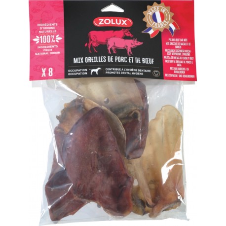 ZOLUX Mieszane uszy wieprzowe wołowe x 8, 200 g